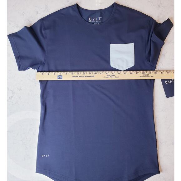 NWT BYLT Premium Basics Drop Cut S/S Pocket Lux T-Shirt Blue Men's Size Medium - Picture 7 of 8